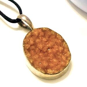 Large chunky Druzy pendant necklace black cord